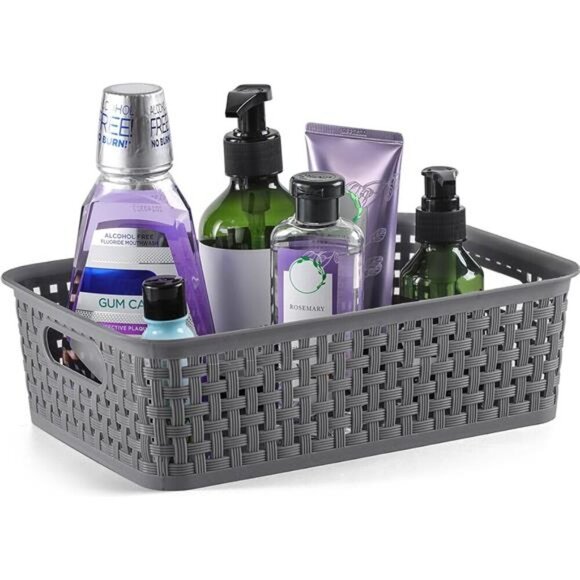 Plastic Storage Baskets Set of 8 Gray Organizer Bins for Closet Shelf Cabinet - Picture 4 of 7